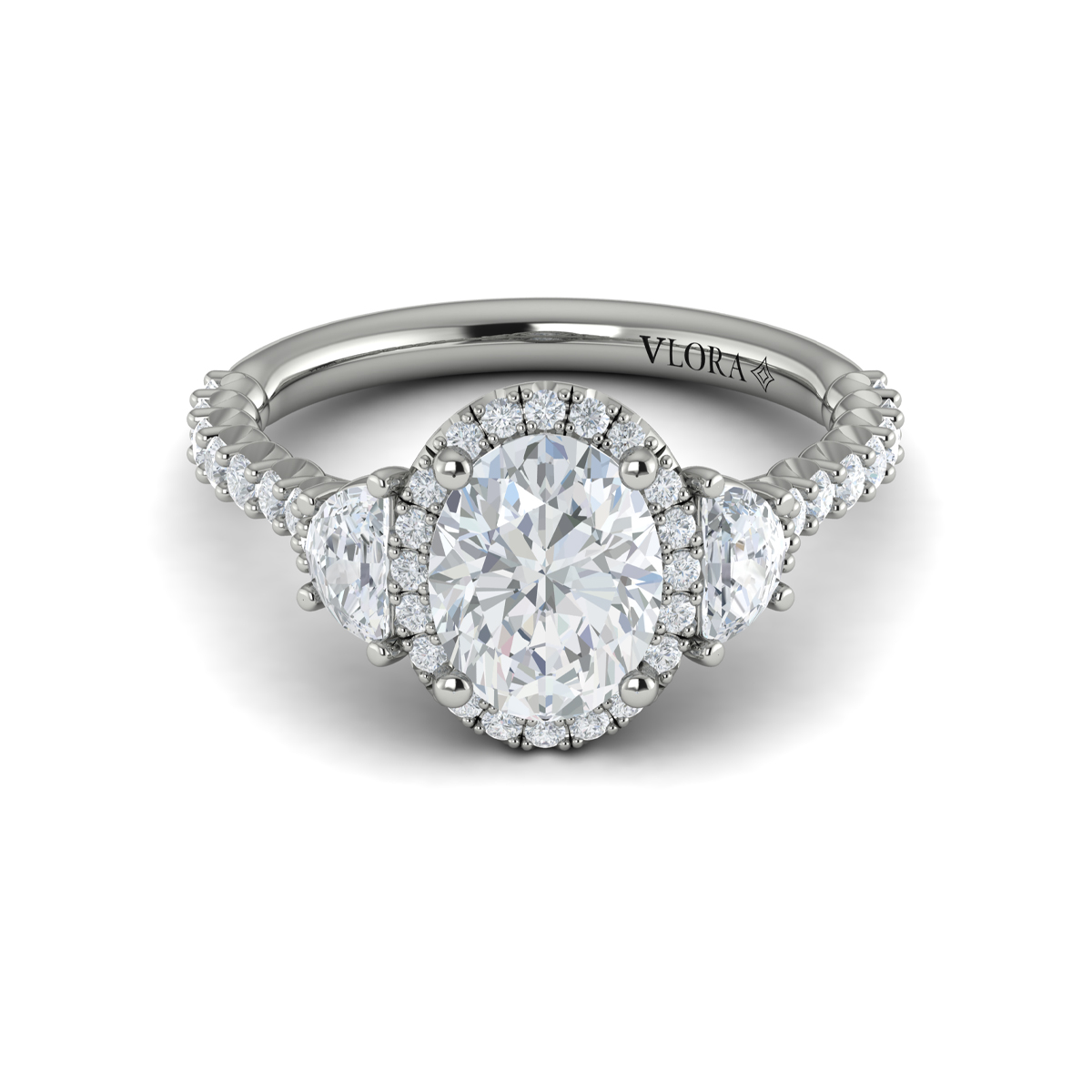 Vlora Three Stone, Halo Engagement Ring