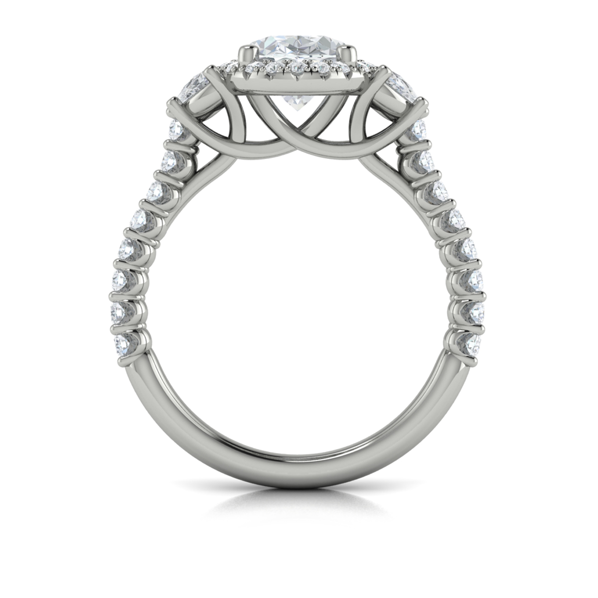 Vlora Three Stone, Halo Engagement Ring