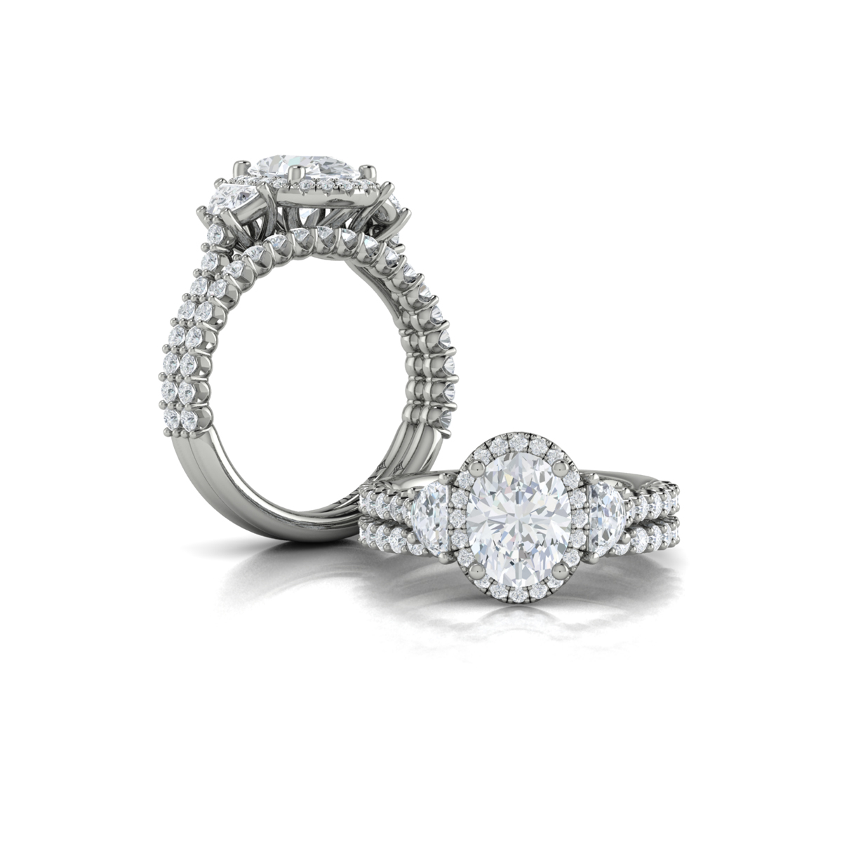 Vlora Three Stone, Halo Engagement Ring