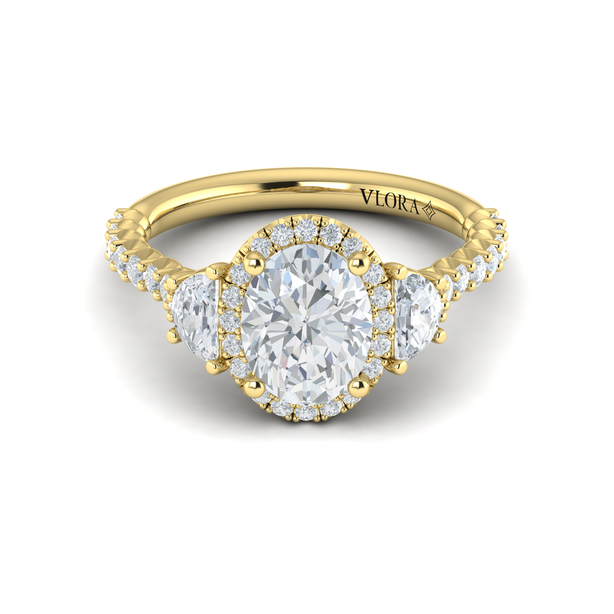 Vlora Three Stone, Halo Engagement Ring