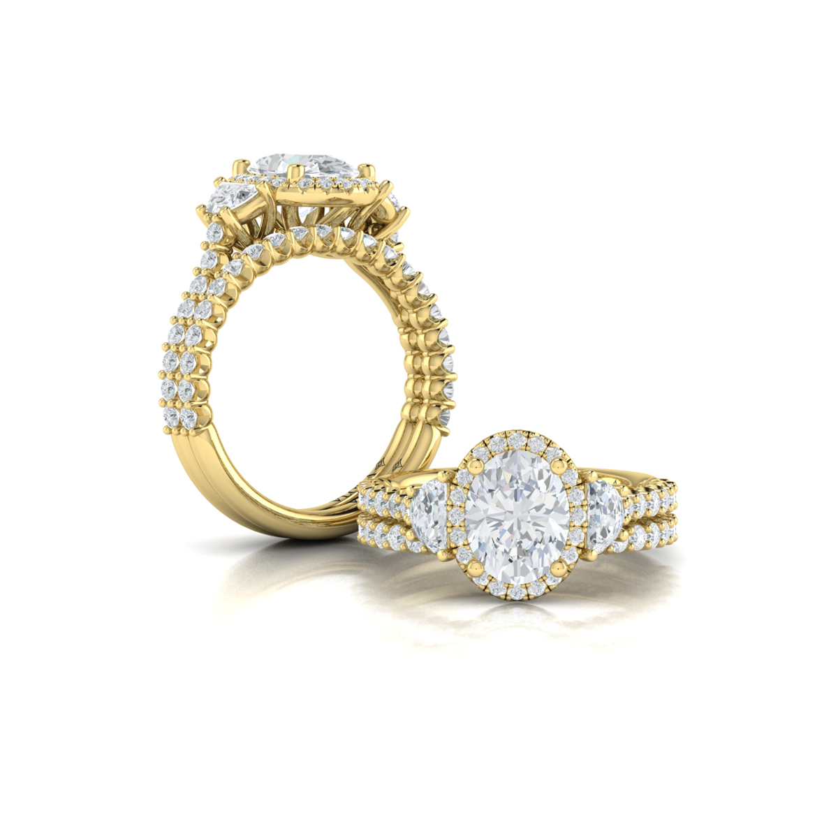 Vlora Three Stone, Halo Engagement Ring