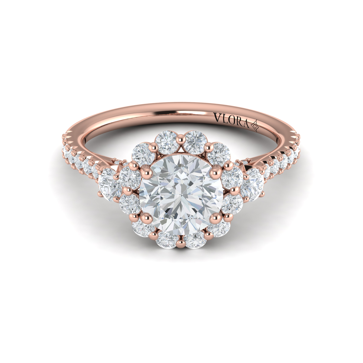 Vlora Three Stone, Halo Engagement Ring