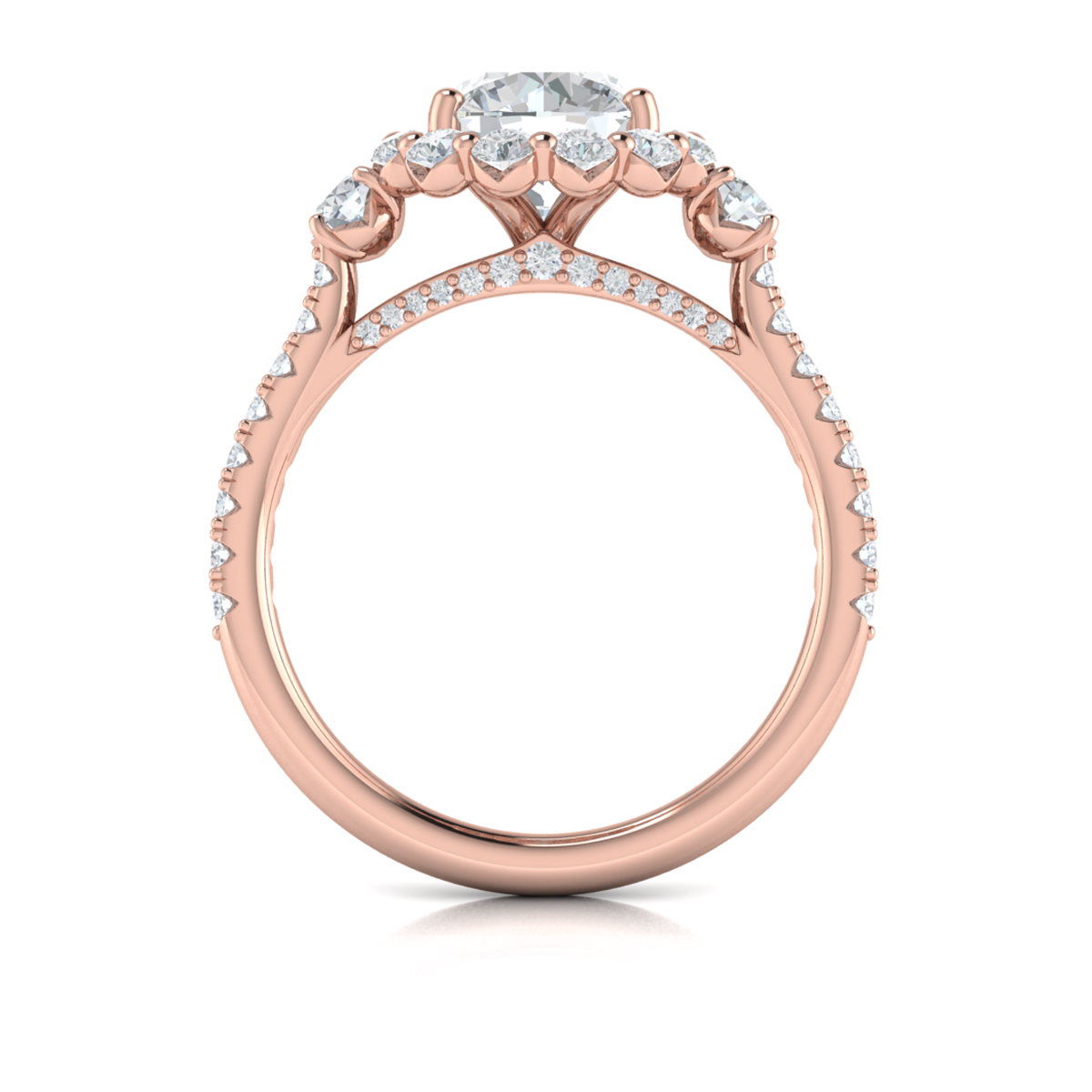 Vlora Three Stone, Halo Engagement Ring