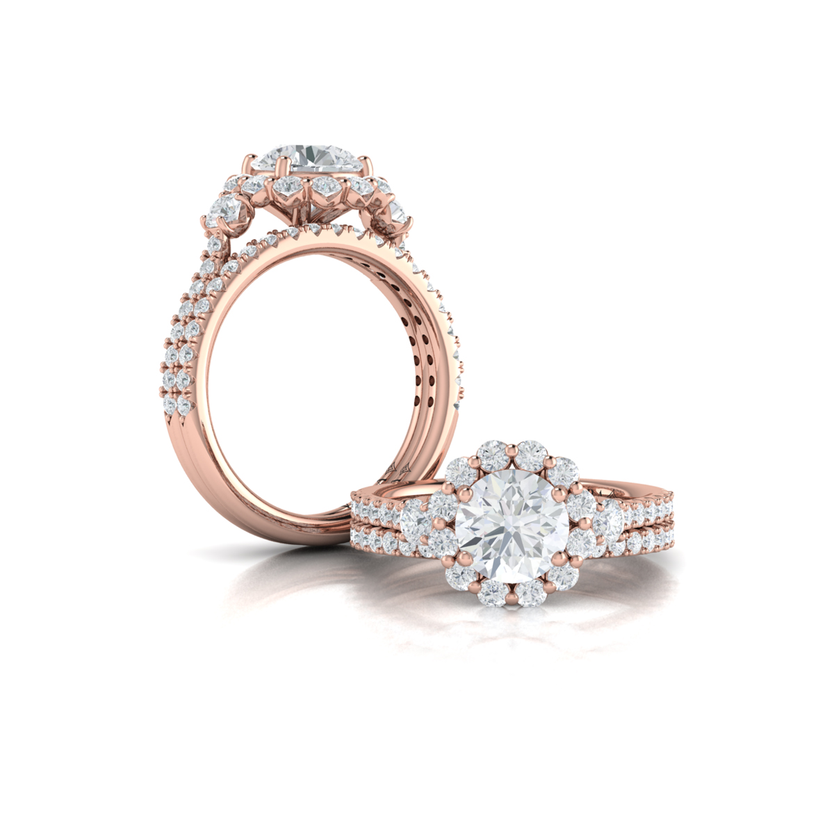 Vlora Three Stone, Halo Engagement Ring