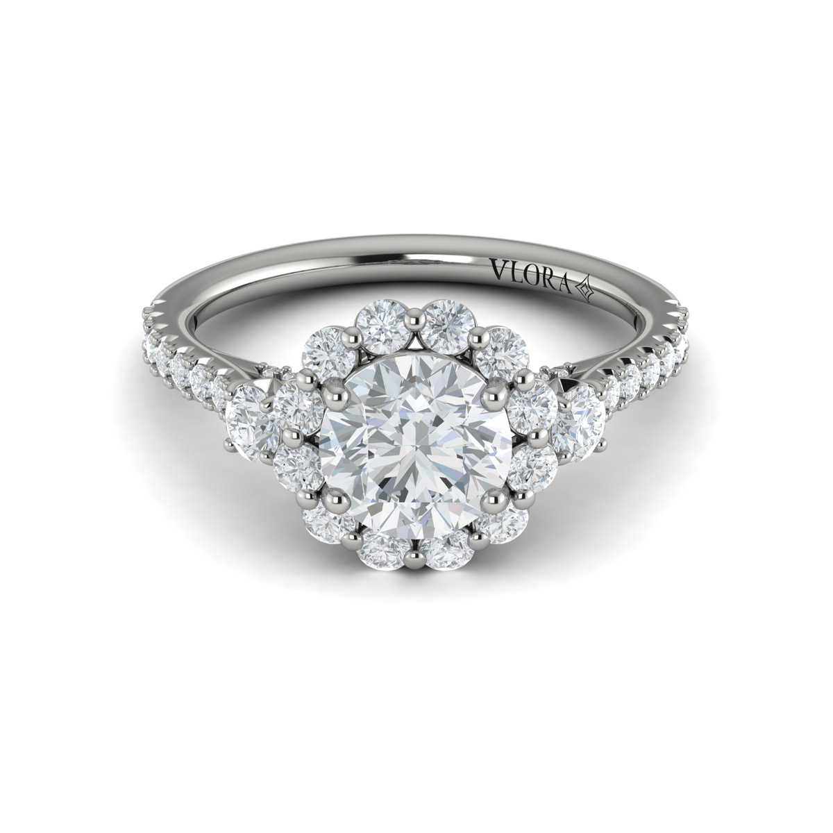 Vlora Three Stone, Halo Engagement Ring