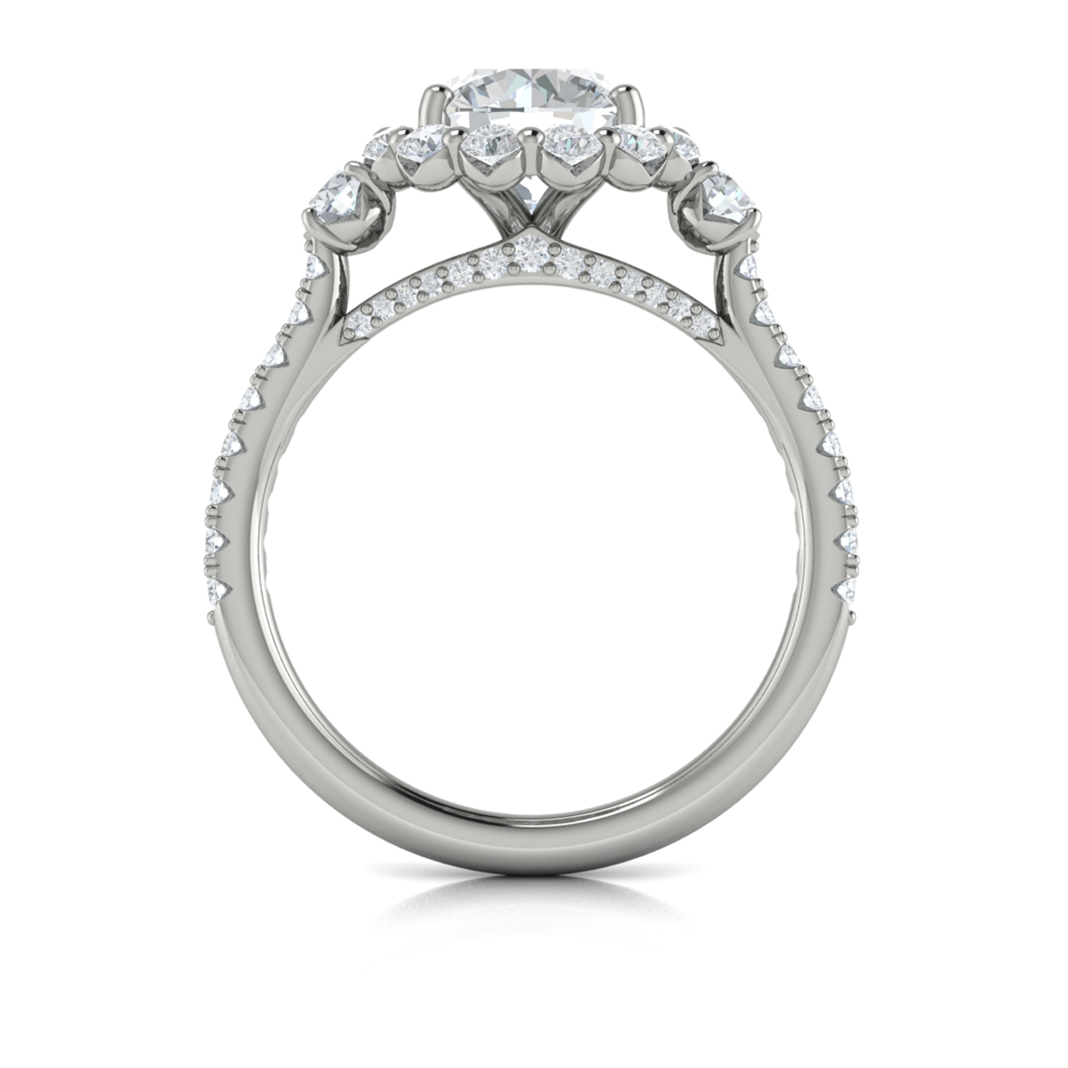 Vlora Three Stone, Halo Engagement Ring