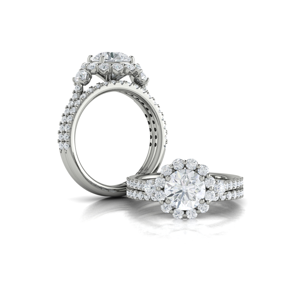 Vlora Three Stone, Halo Engagement Ring