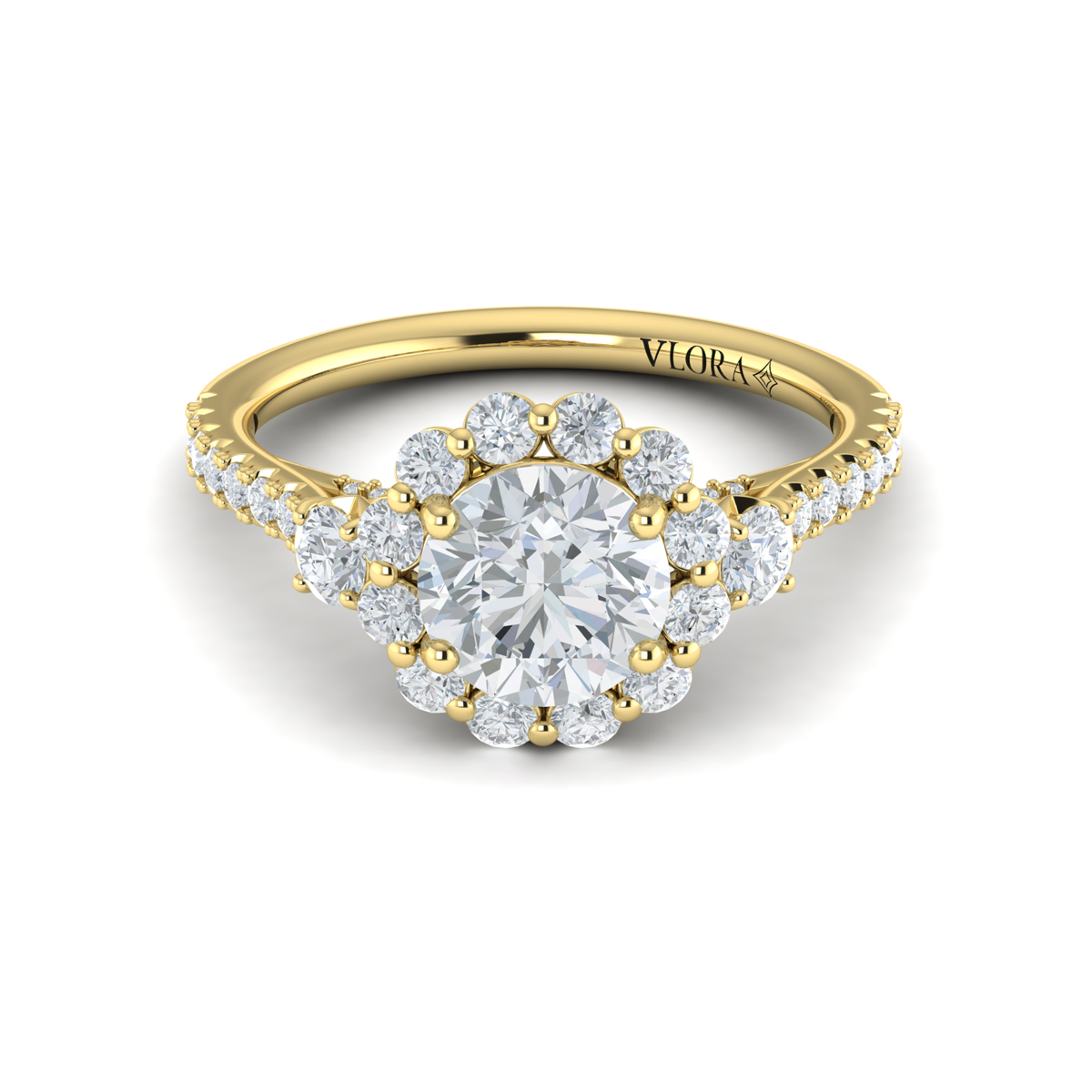 Vlora Three Stone, Halo Engagement Ring