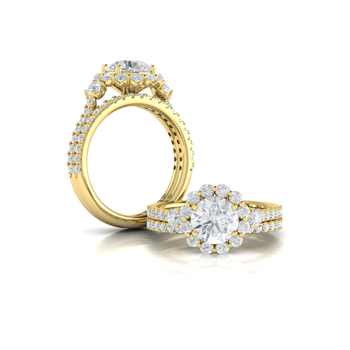 Vlora Three Stone, Halo Engagement Ring