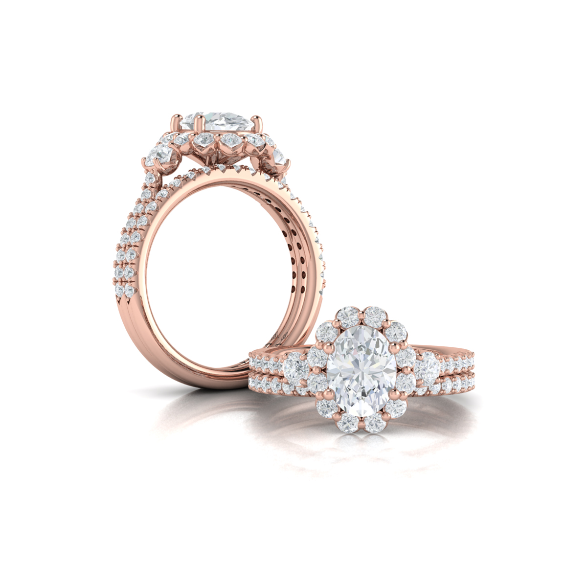 Vlora Three Stone, Halo Engagement Ring