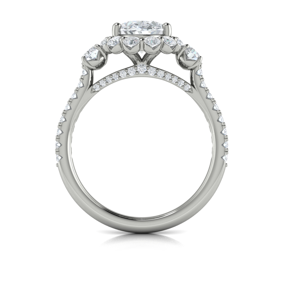 Vlora Three Stone, Halo Engagement Ring