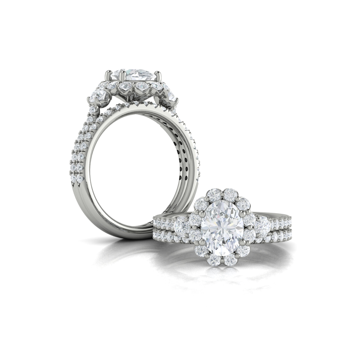 Vlora Three Stone, Halo Engagement Ring