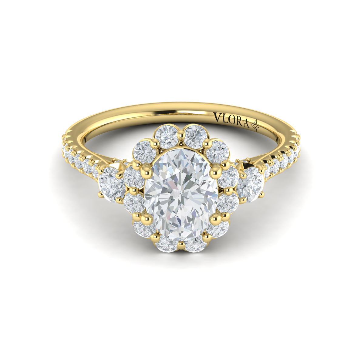 Vlora Three Stone, Halo Engagement Ring