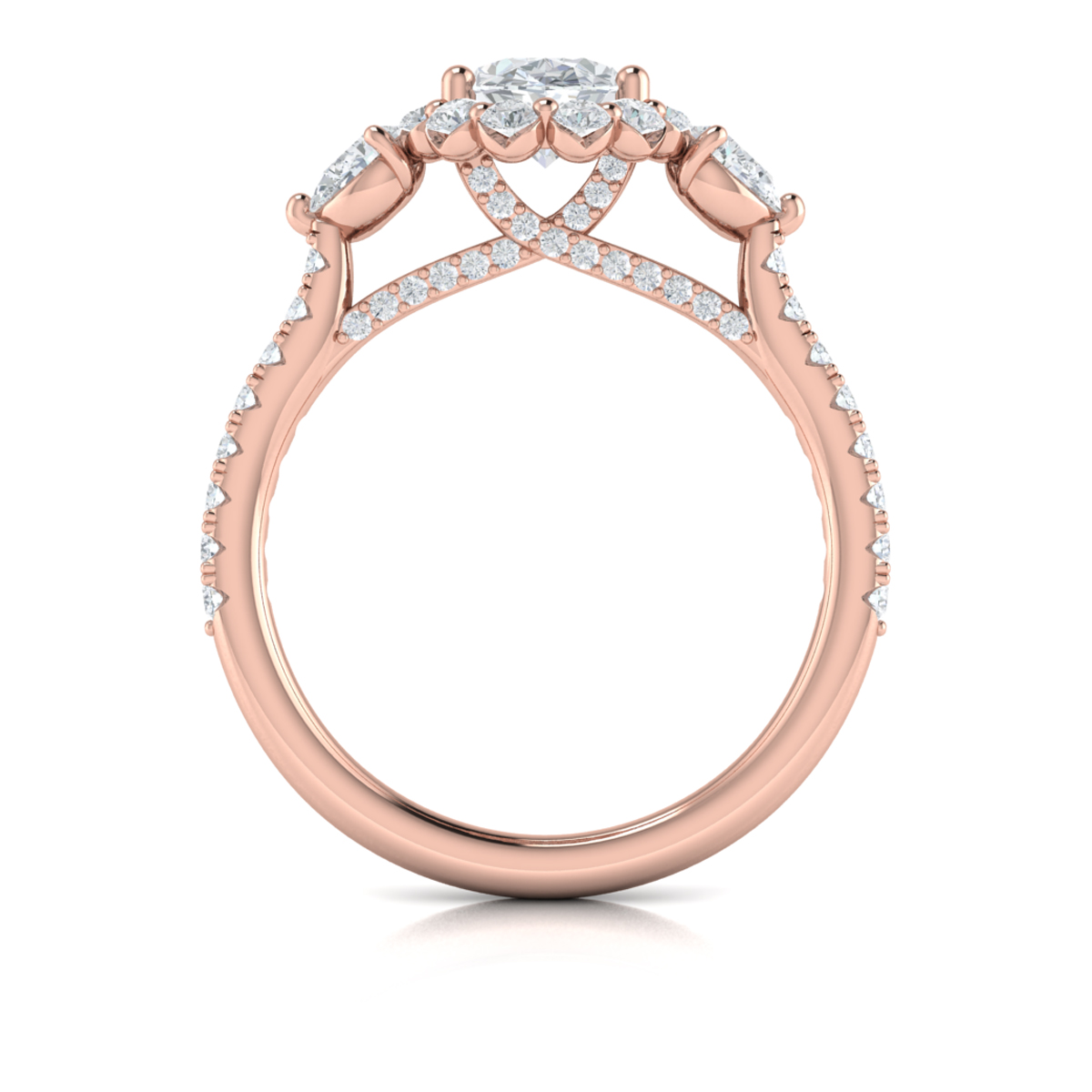 Vlora Three Stone, Halo Engagement Ring