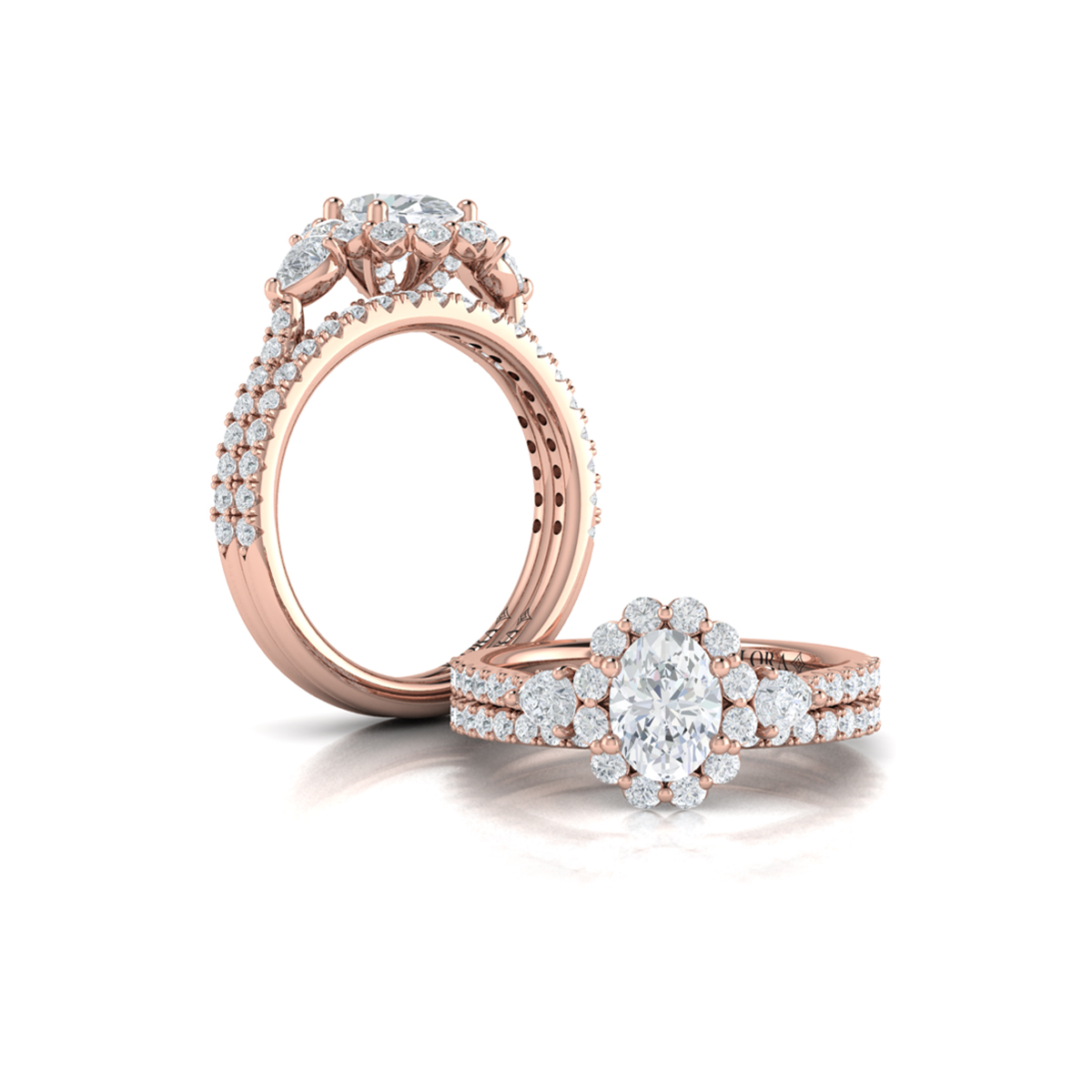 Vlora Three Stone, Halo Engagement Ring