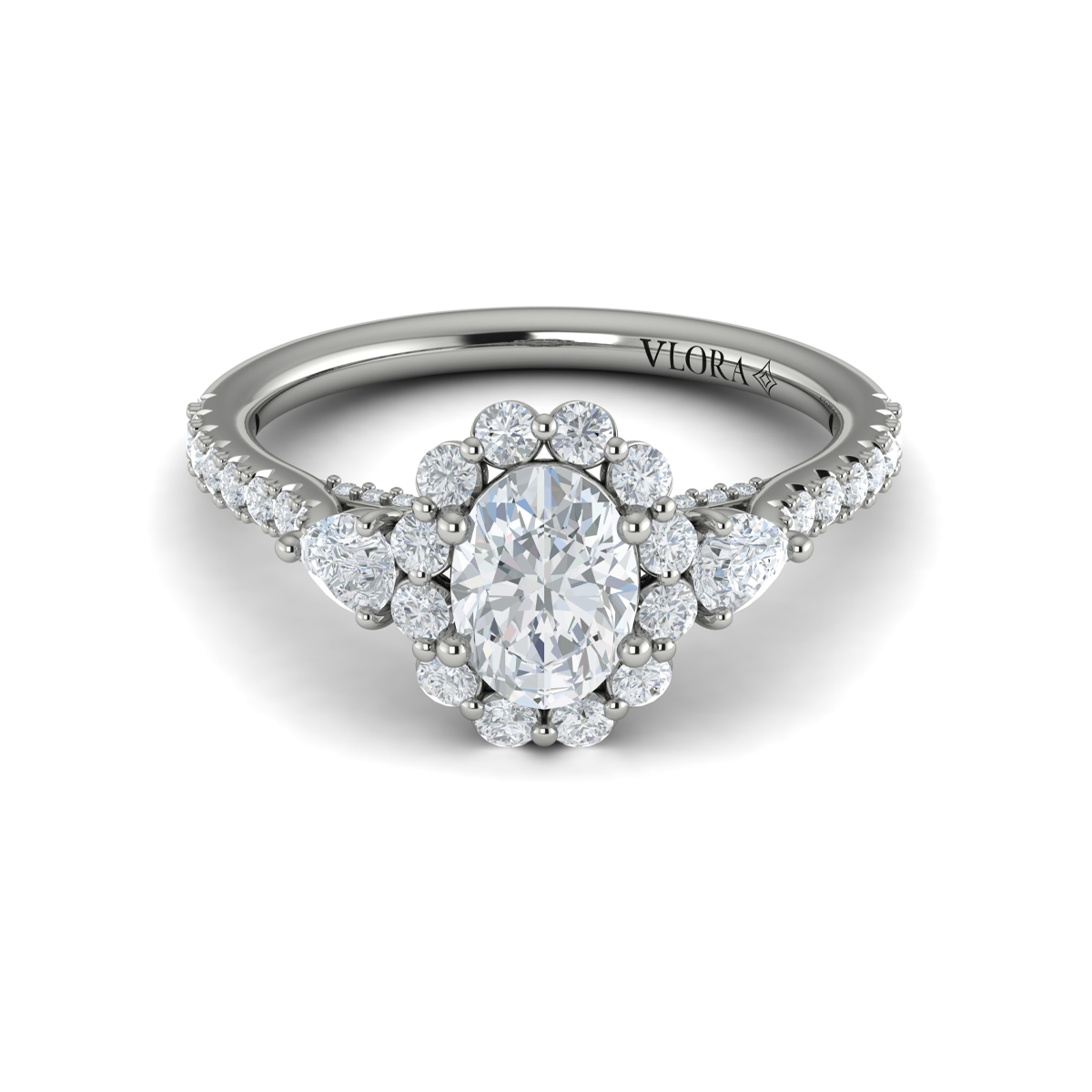 Vlora Three Stone, Halo Engagement Ring