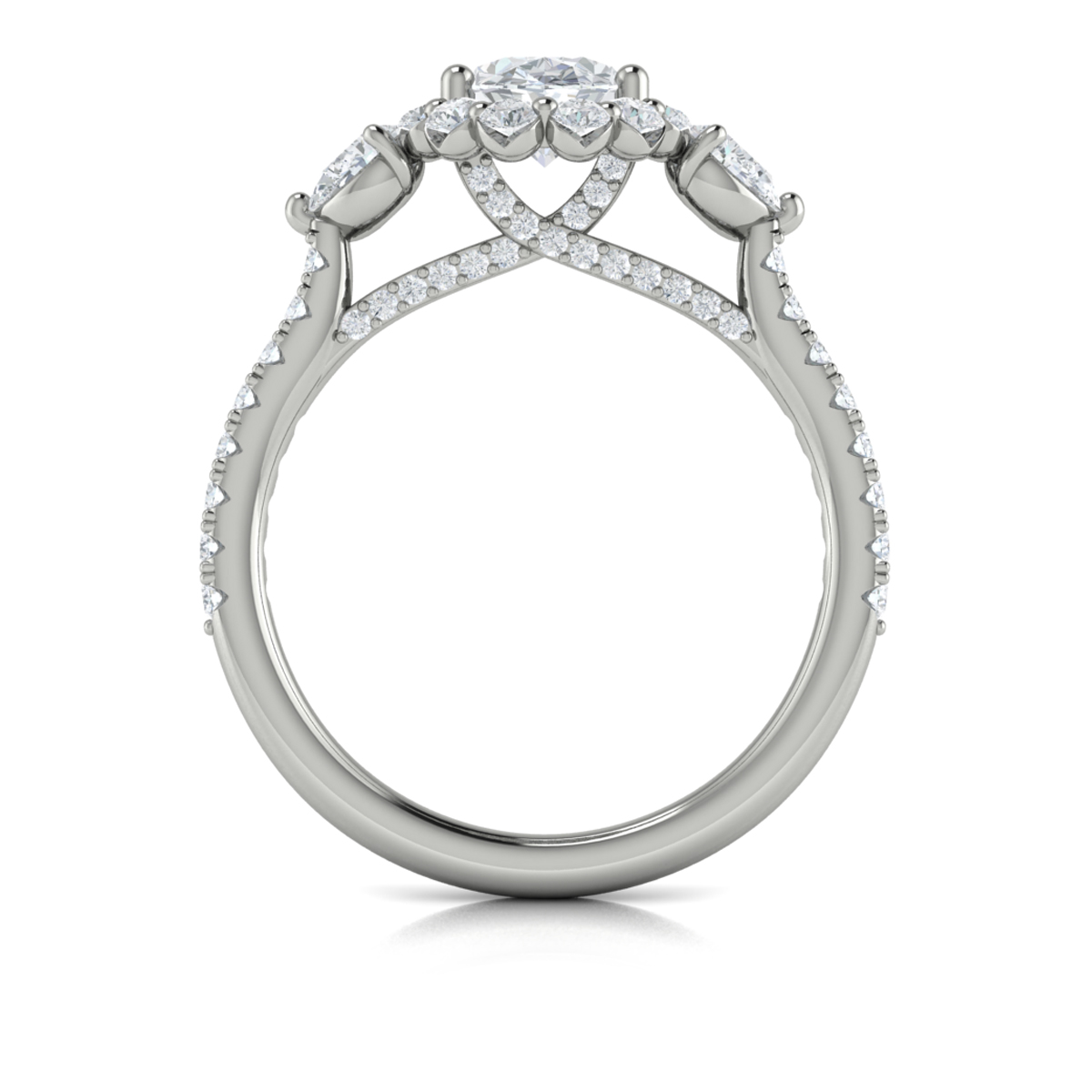 Vlora Three Stone, Halo Engagement Ring