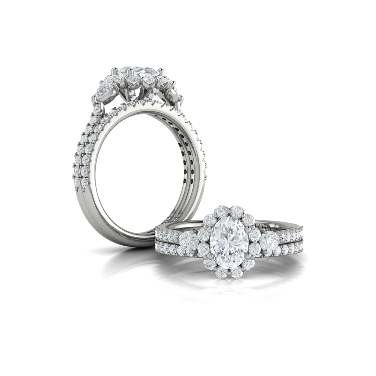 Vlora Three Stone, Halo Engagement Ring