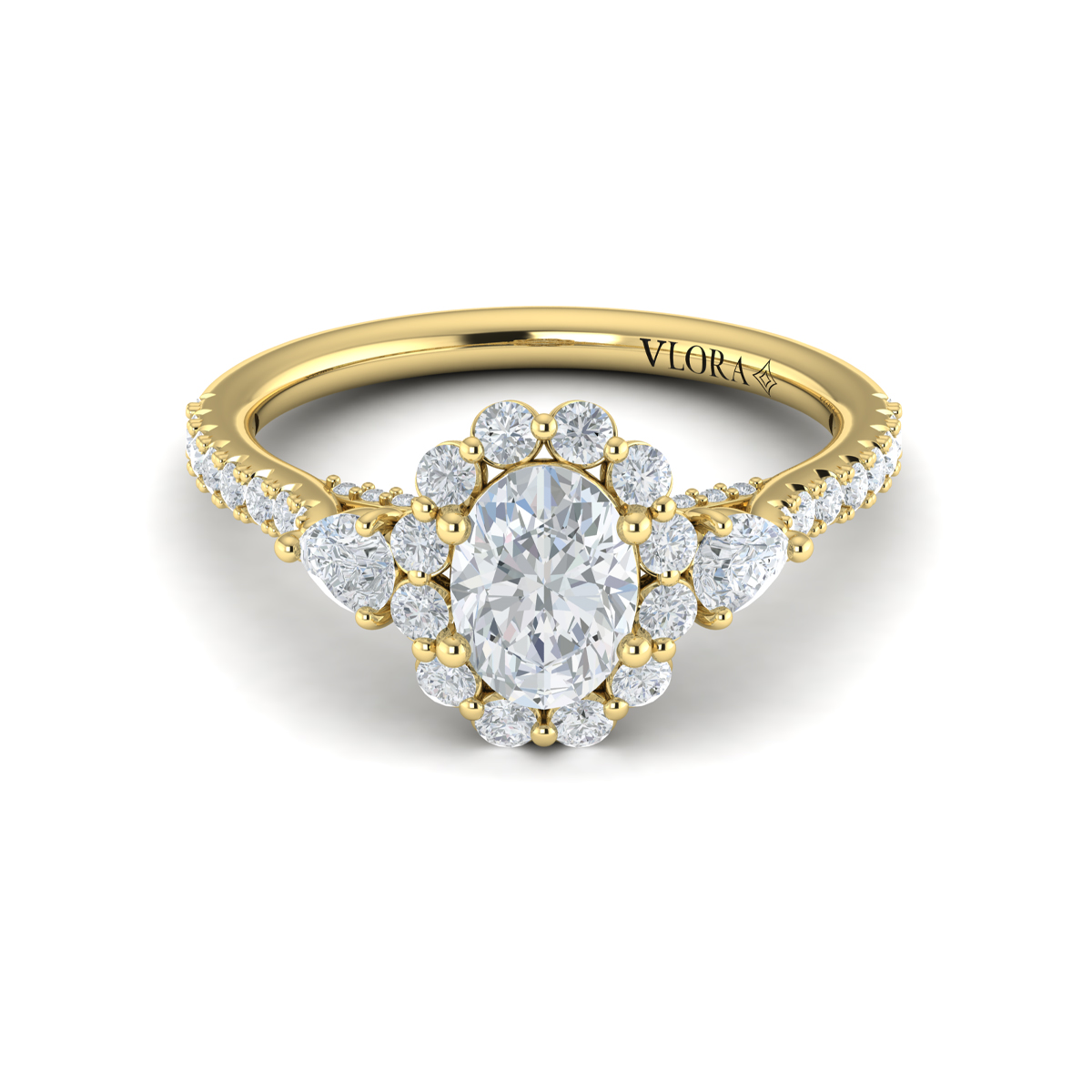 Vlora Three Stone, Halo Engagement Ring