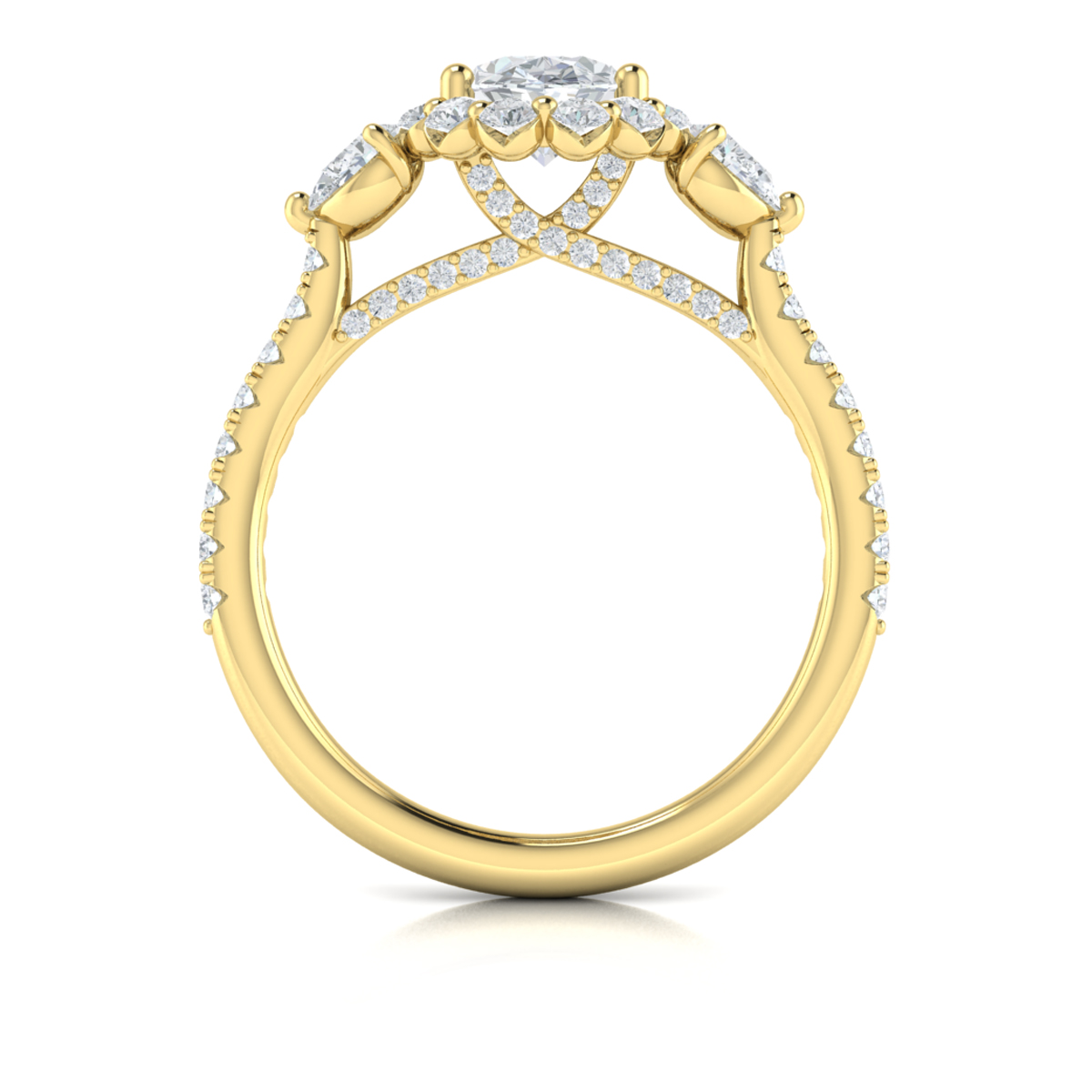 Vlora Three Stone, Halo Engagement Ring