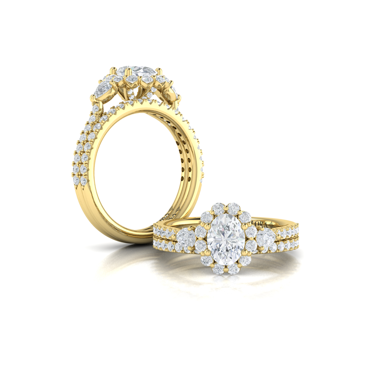 Vlora Three Stone, Halo Engagement Ring