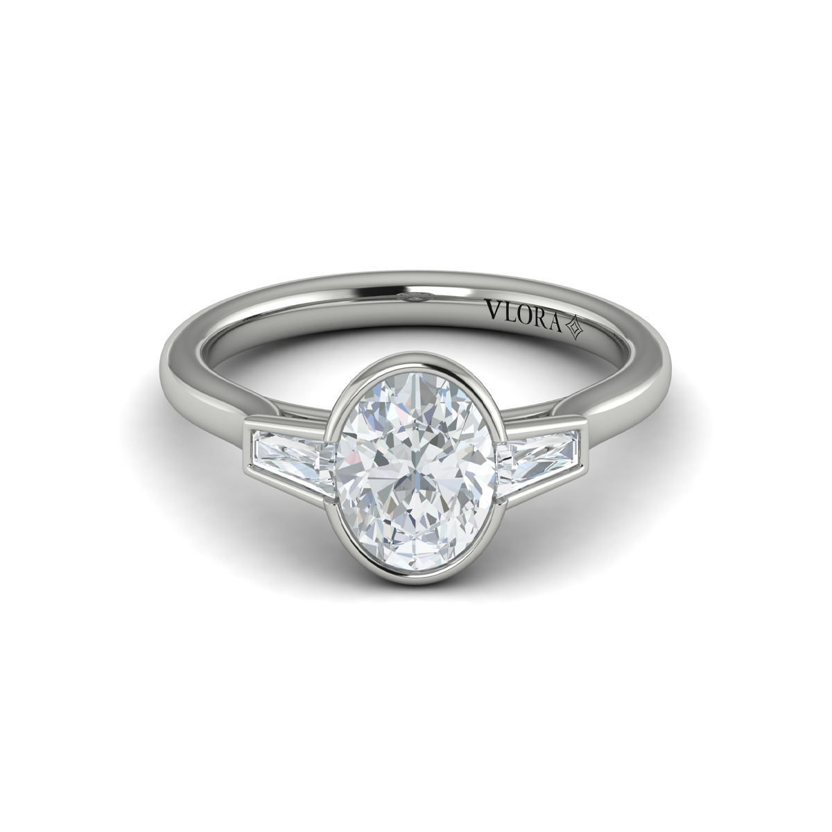 Vlora Three Stone, Bezel Engagement Ring