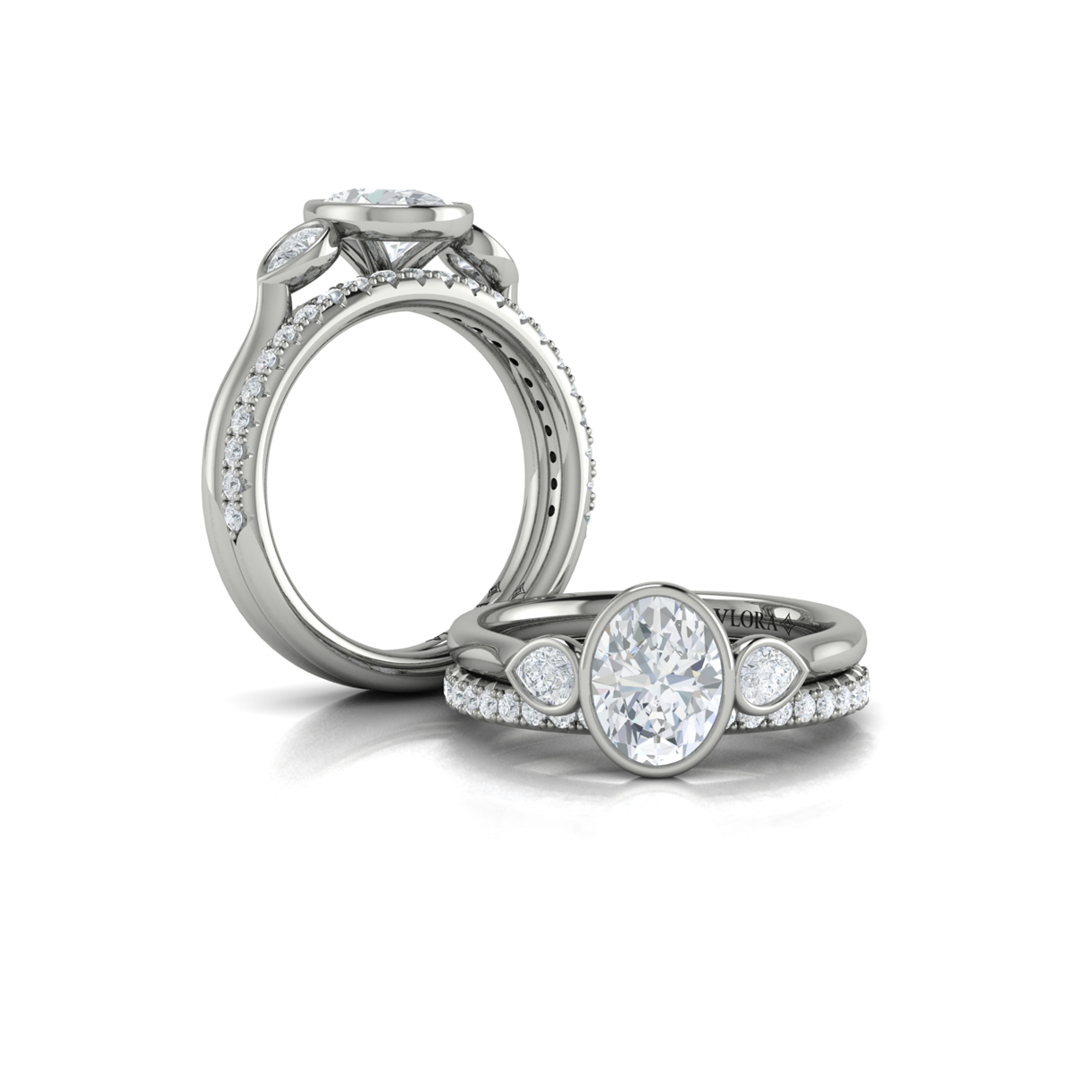 Vlora Three Stone, Bezel Engagement Ring