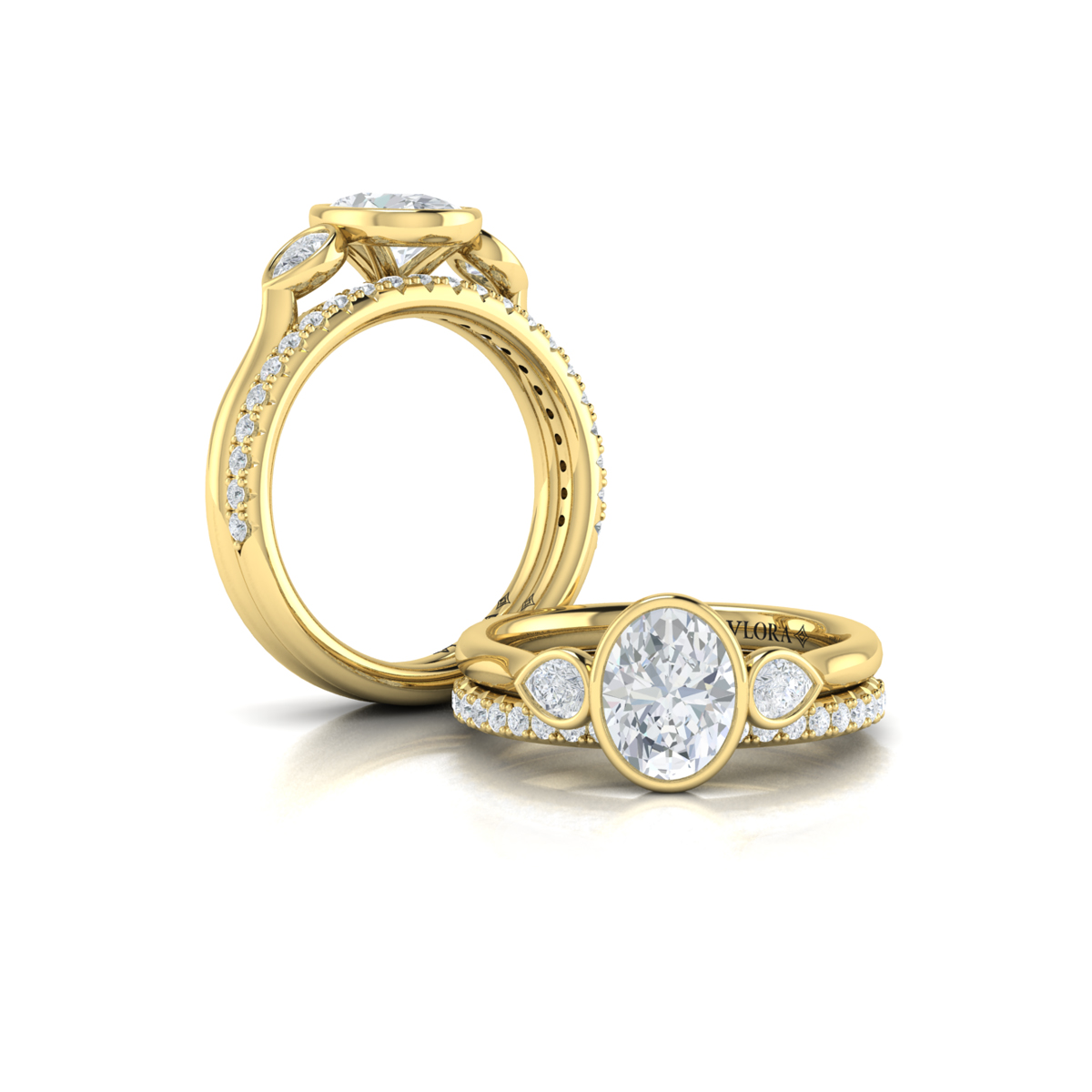 Vlora Three Stone, Bezel Engagement Ring