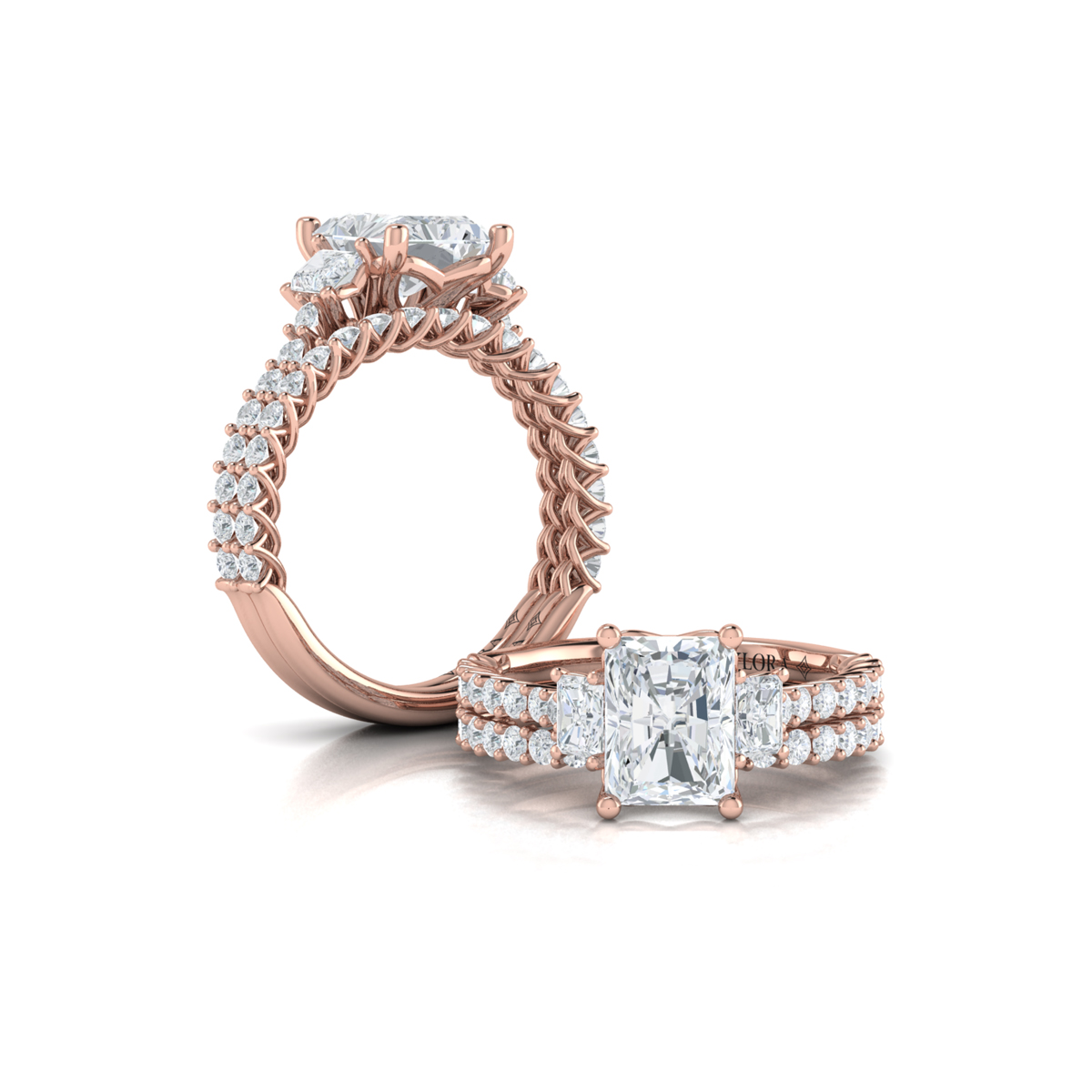 Matching Band for Interwoven Emerald Cut Three Stone Engagement Ring