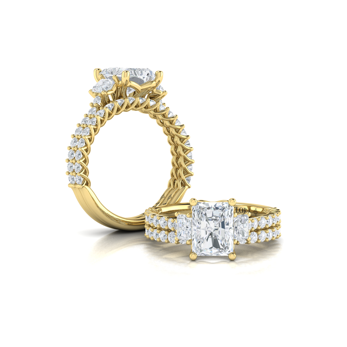 Matching Band for Interwoven Emerald Cut Three Stone Engagement Ring