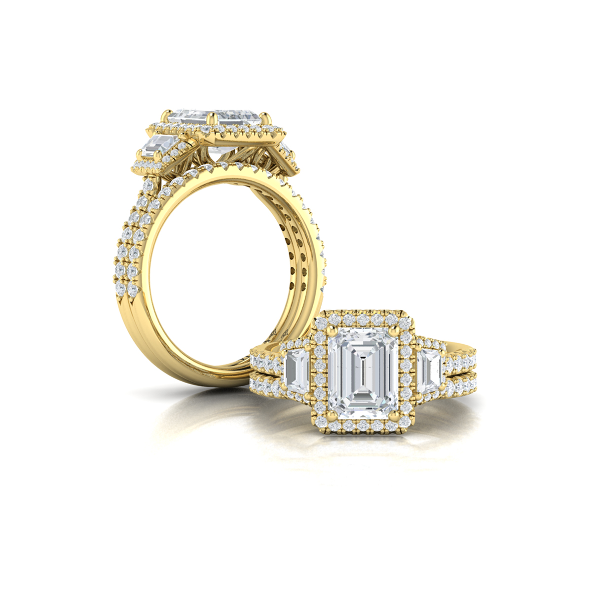 Matching Band for Trio Emerald Cut Halo Engagement Ring