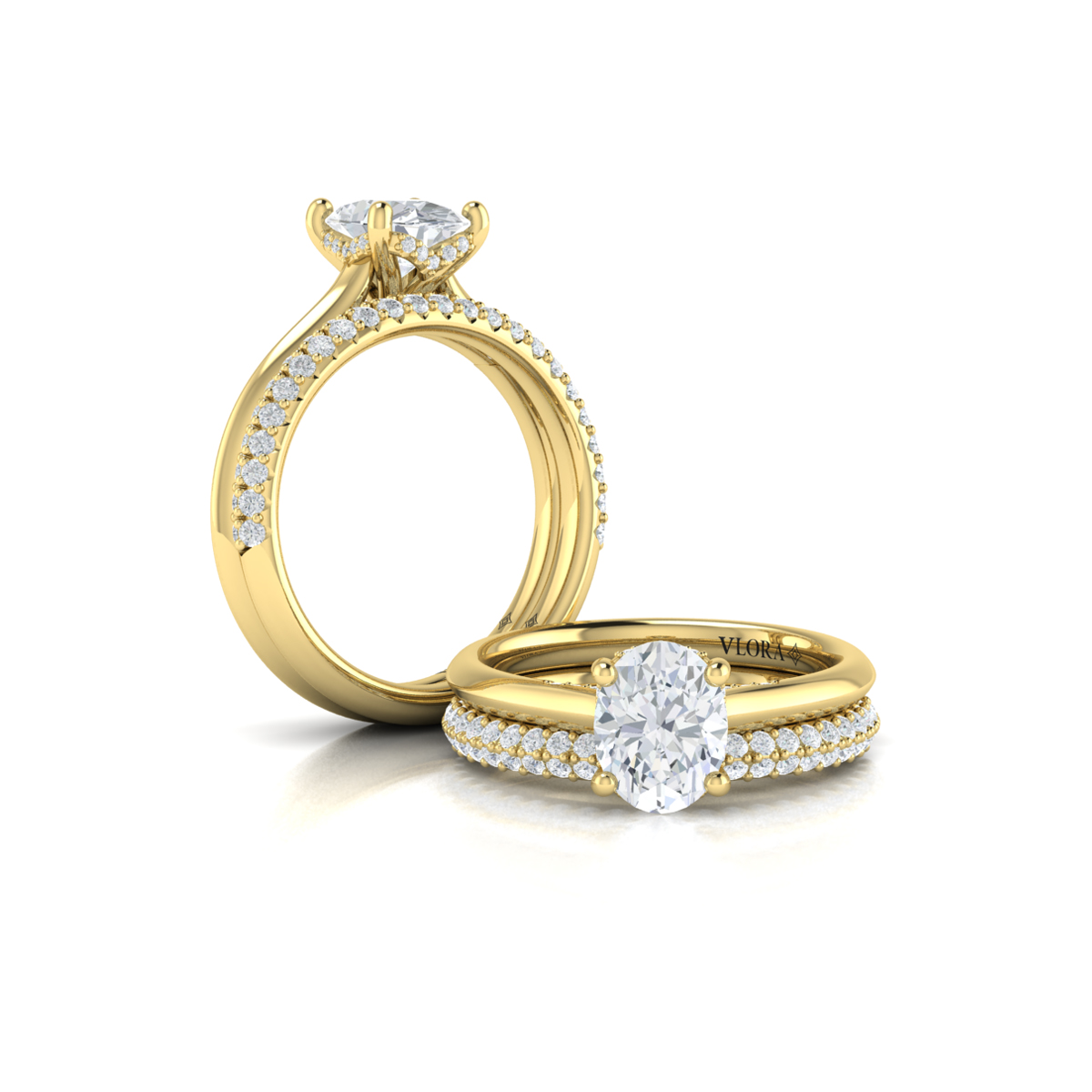 Matching Band for Solitaire Oval Engagement Ring with Hidden Halo