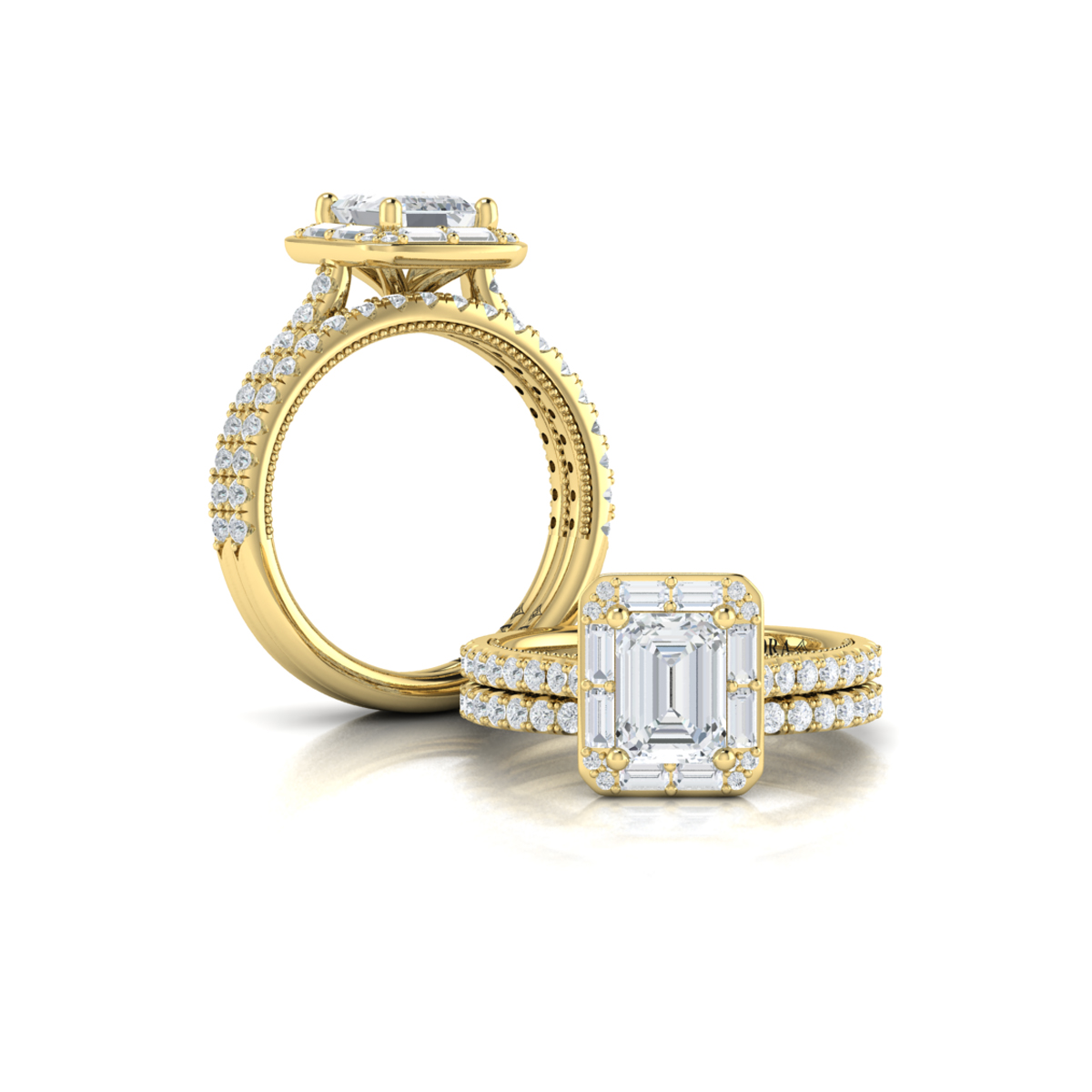 Matching Band for Deco Elegance Emerald Cut Halo Engagement Ring
