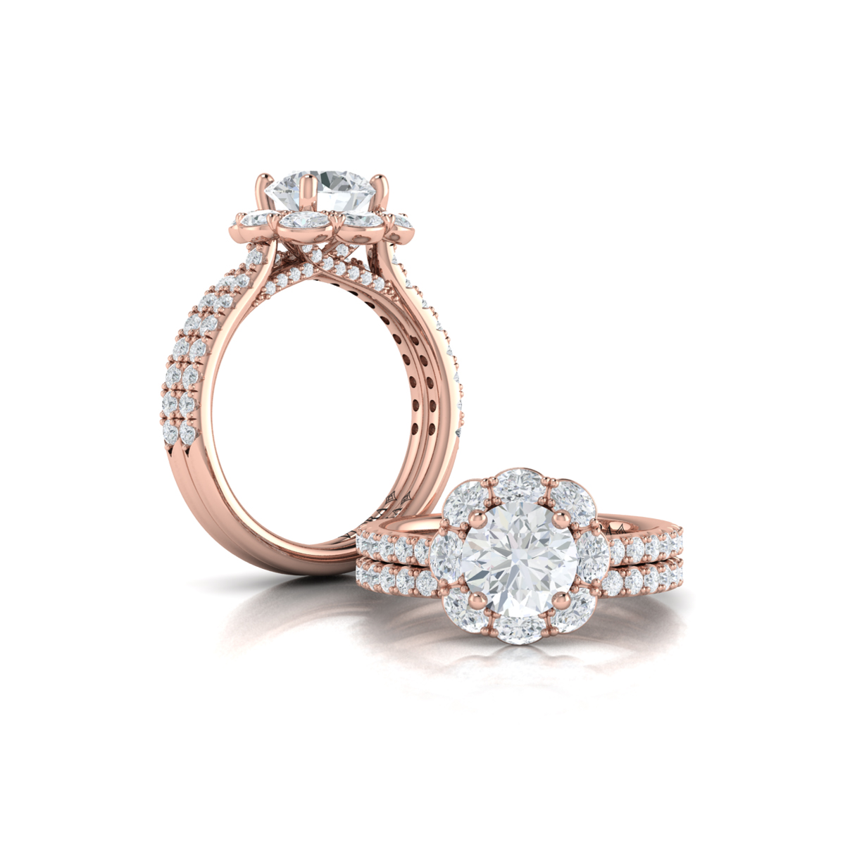 Matching Band for Unique Oval Halo Round Engagement Ring