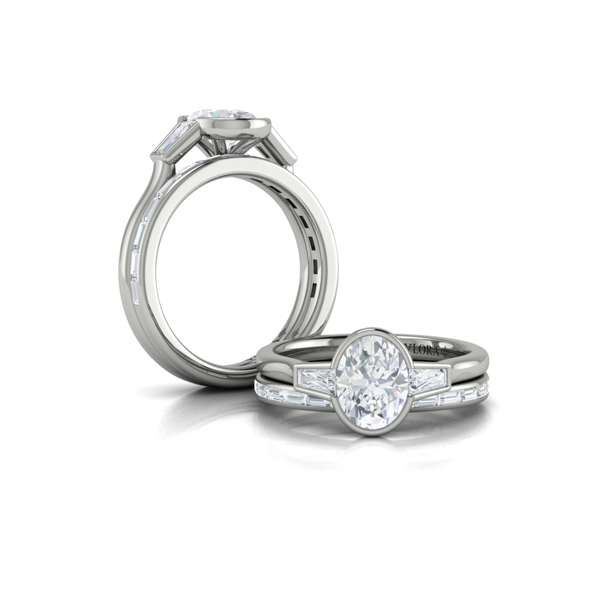 Matching Band for Modern Trio Oval Bezel Engagement Ring