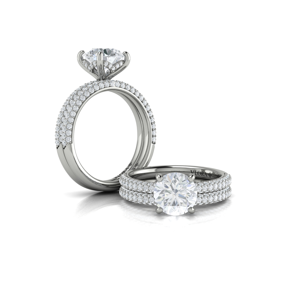 Matching Band for Shimmering Hidden Halo Engagement Ring with Micropave Band