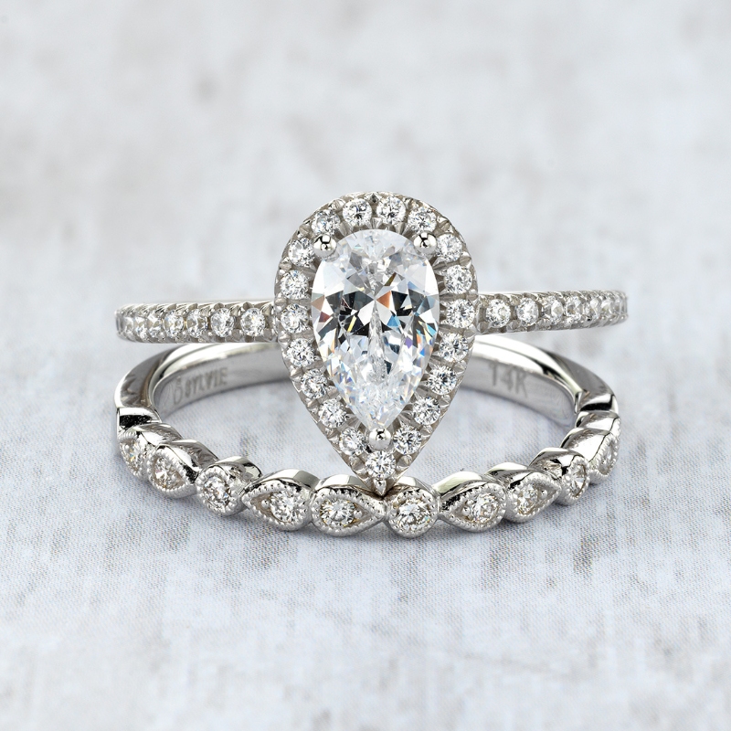 Pear Shaped Classic Halo Engagement Ring - Vivian