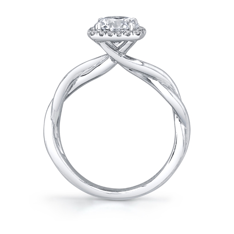 Round Cushion Cut Modern Halo Spiral Engagement Ring - Coralie